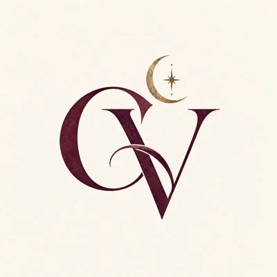 Cora Varden’s CV monogram in burgundy and gold.